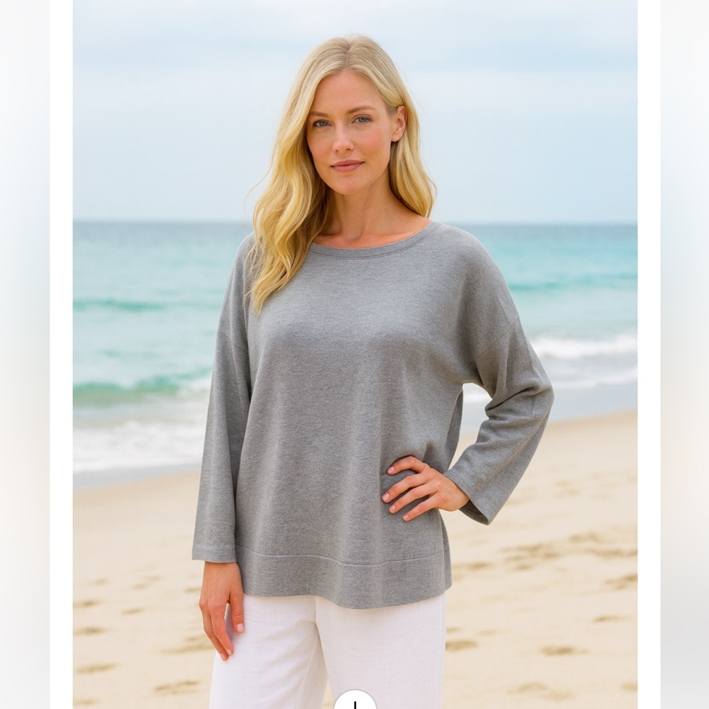 Eileen Fisher Gray Merino Wool Minimalist essential sweater Sz L price firm!